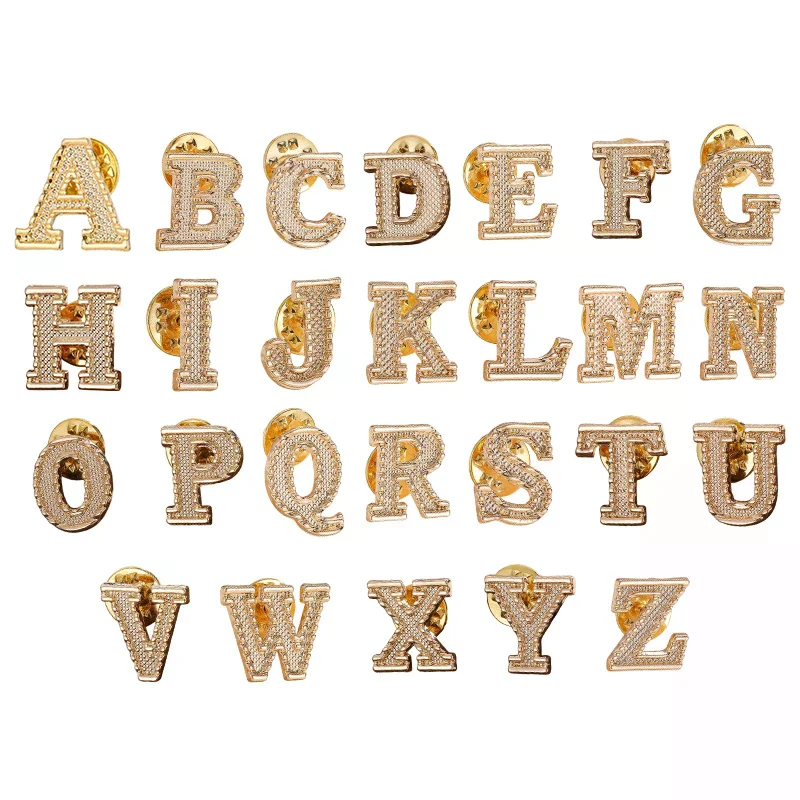 2PCS New Metal Initial A To Z Pin 26 English Letter Pins Brooches Suit Shirt Badge Lapel Pin Fashion Jewelry For Men Women