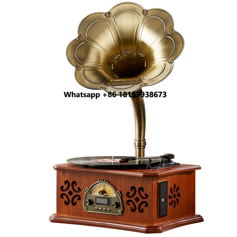 

Wood Antique Phonograph Vintage Radio CD Bluetooth Vinyl Record Player Home Furnishings Decoration Retro Gramophone