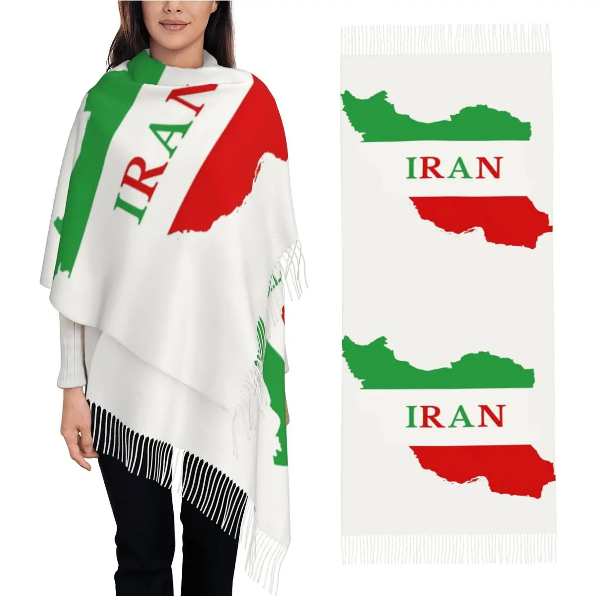 

Iranian Flag Map Scarf with Tassel Iran Warm Soft Shawls and Wrap Unisex Printed Head Scarves Winter y2k Funny Bufanda Mujer