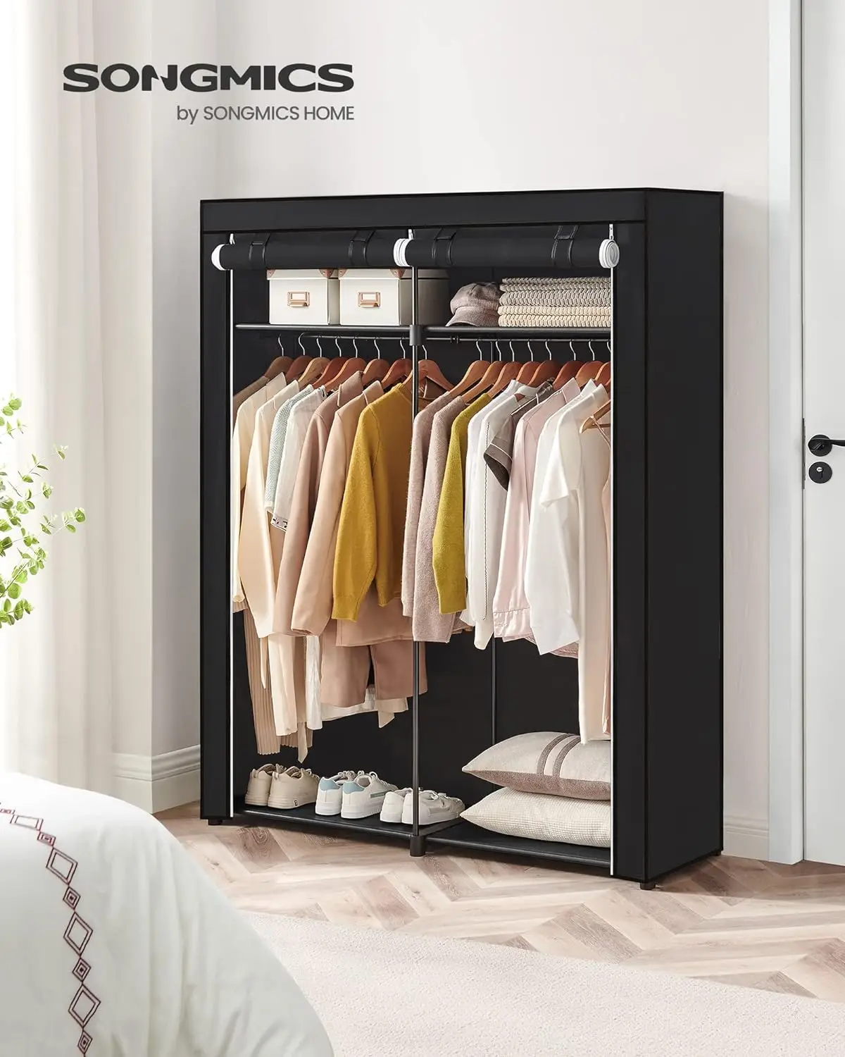 SONGMICS Closet Wardrobe, Portable Closet for Bedroom, Clothes Rail with Non-Woven Fabric Cover, Clothes Storage Organizer,