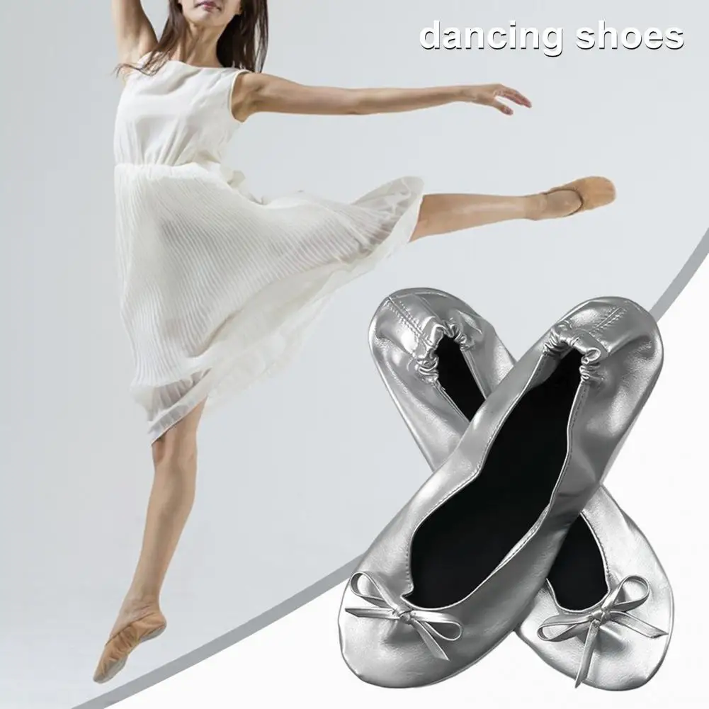 Zapatos de baile aptos, zapatillas de ballet plegables con bolsa de almacenamiento, zapatillas de baile de Yoga transpirables súper suaves y resistentes al desgaste para facilitar 1 par