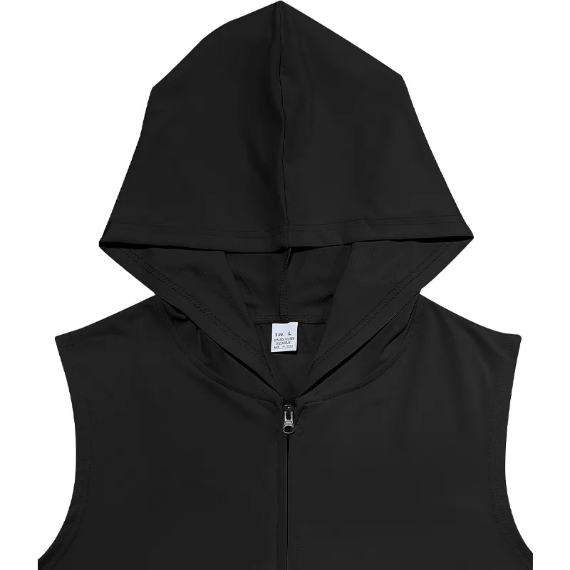 American Summer Neue Kapuzenweste für Herren, Sport, Fitness, Training, Reißverschluss, Strickjacke, ärmellose Weste – Detail 11