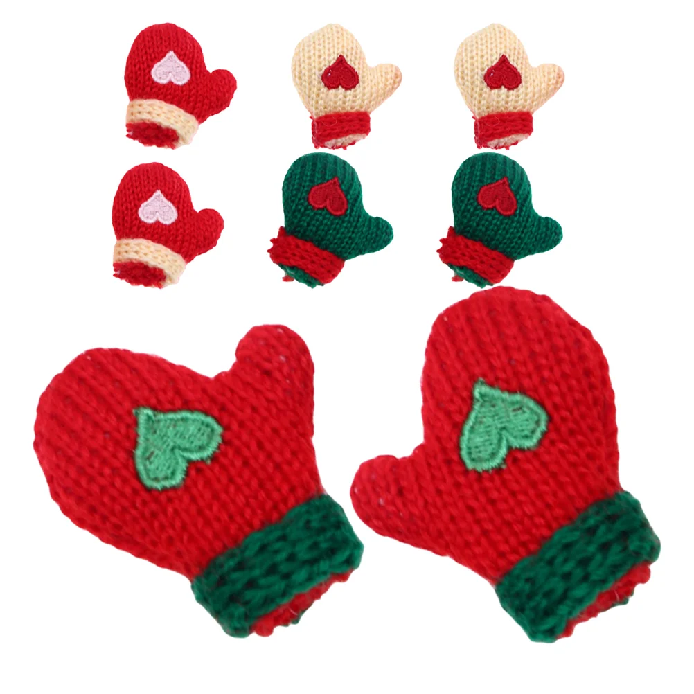 8 Pcs Dollhouse Woolen Gloves Plush Christmas Decorations Christmass Tree Mini Ornaments Knit for Dolls Little Rag