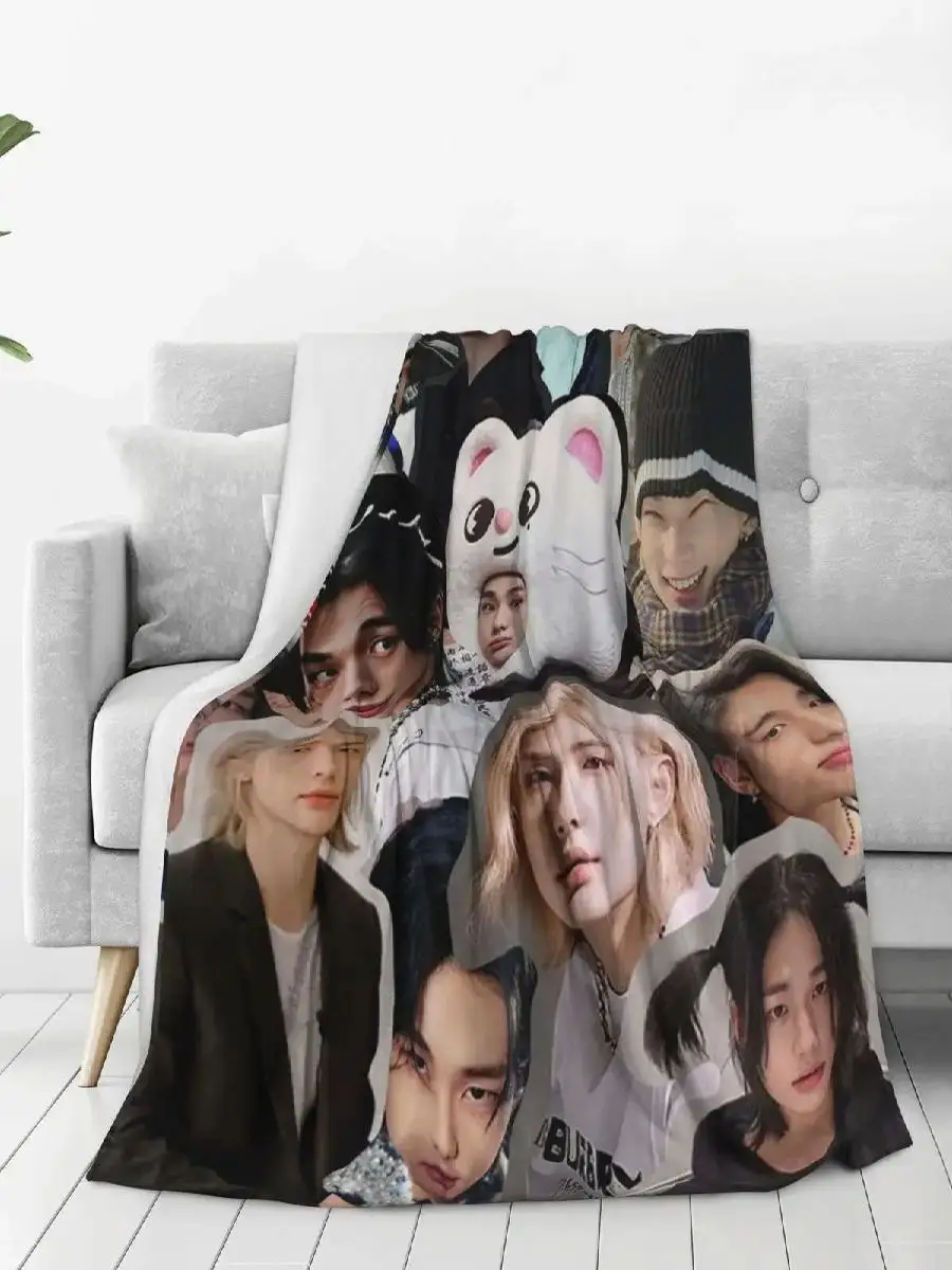 Hyunjin Collage Throw Blankets Warm Flannel Throws for Couch Bed Outdoor Use  Cozy Quilt Bedspread