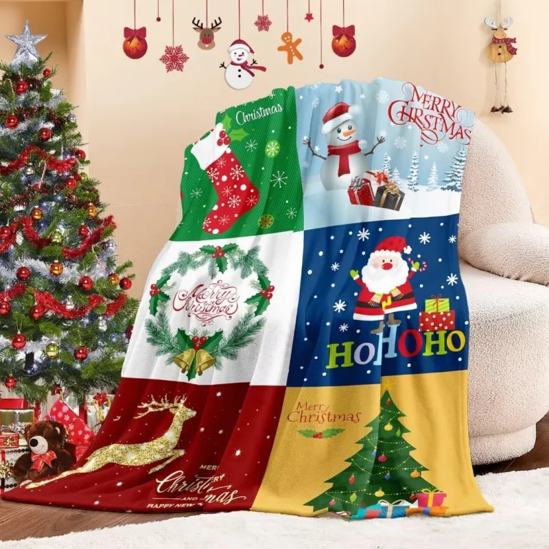 

Christmas Blanket Santa Claus Deer Flannel Throw Blankets Soft Plush Snowman Couch Sofa Bed Home Decor