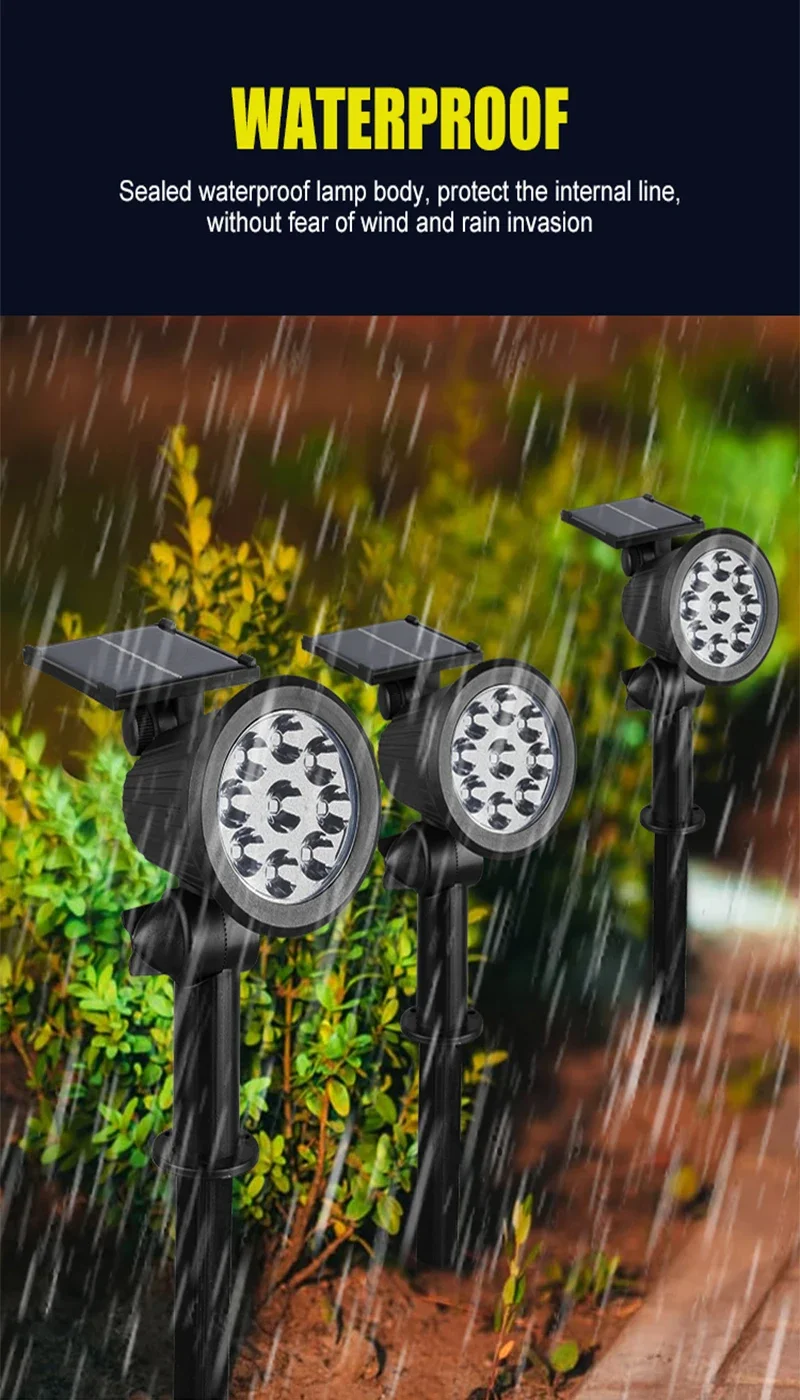Solar Landscape Lights 9LED Adjustable In-Ground Wall Spotlight IP65 Waterproof Outdoor Lighting for Garden Yard Pathway 1-4Pcs