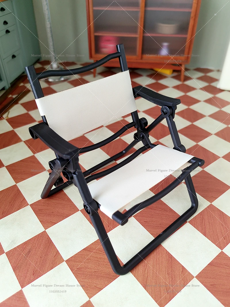 Casa de bonecas em escala 1/6 ‌ Espreguiçadeira dobrável em miniatura, cadeira dobrável portátil para acampamento, acessório de brinquedo de praia para soldado bjd