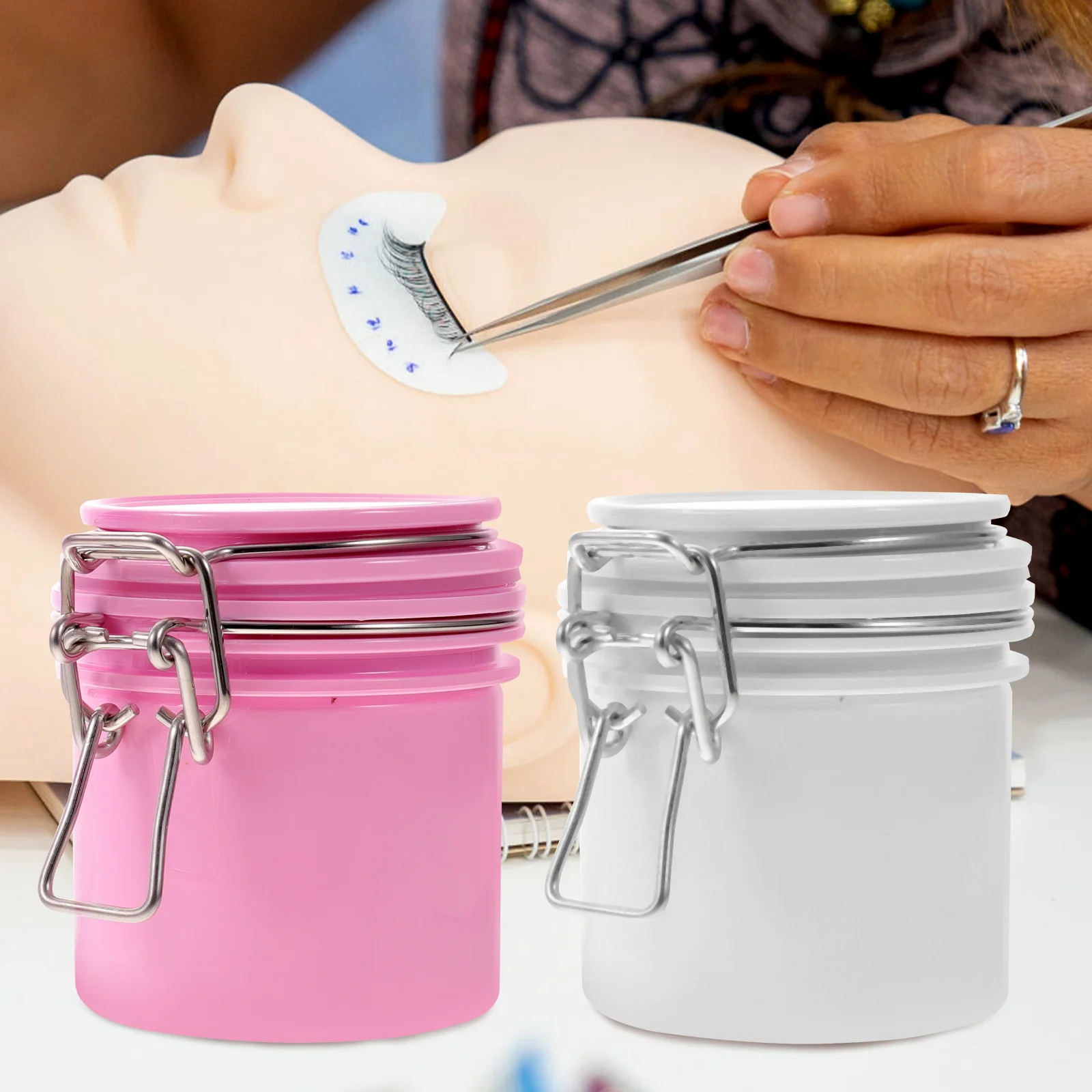 

2pcs Glue Storage Container Eyelash Extension Leakproof Adhesive Jar for Lash Salon Home Use Compact Lightweight Glue for False