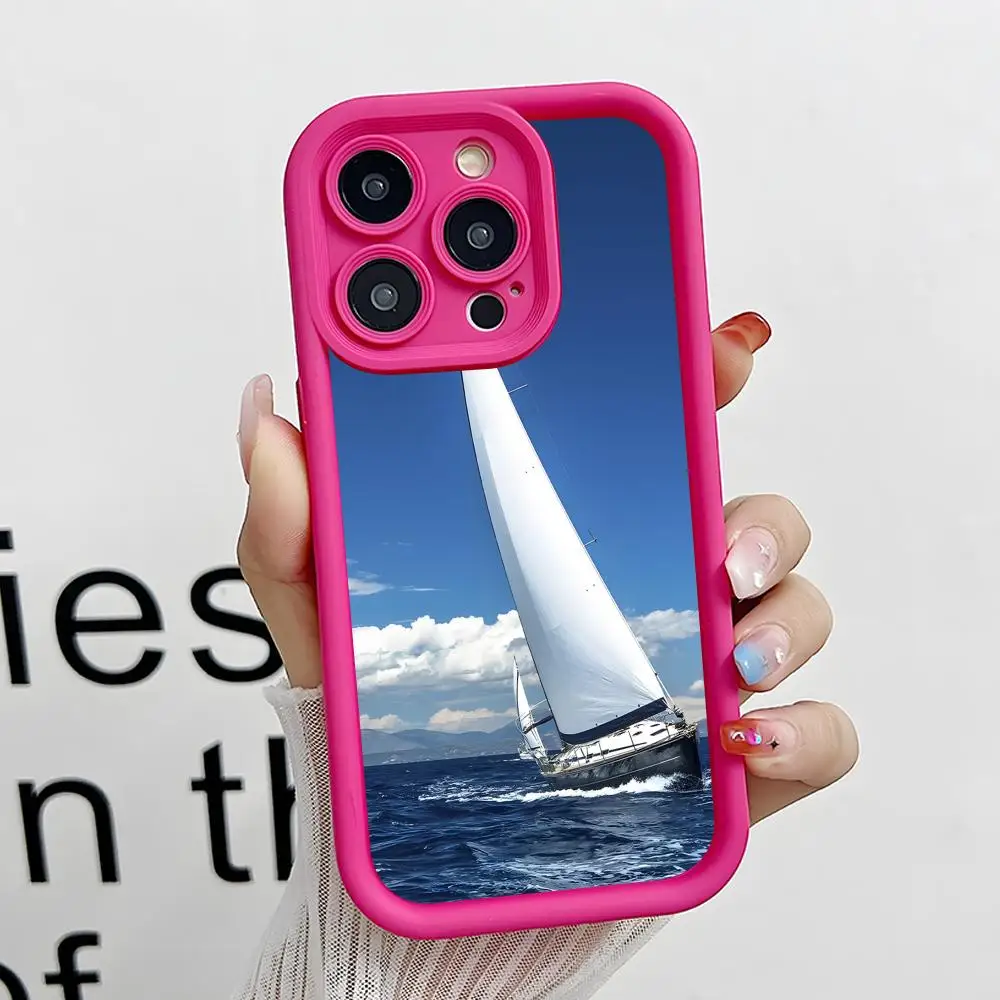 

Pretty Sailboat Phone Case for iPhone 17 16 15 14 13 12 11 Air Pro Max Plus Red Soft TPU Shockproof Cover