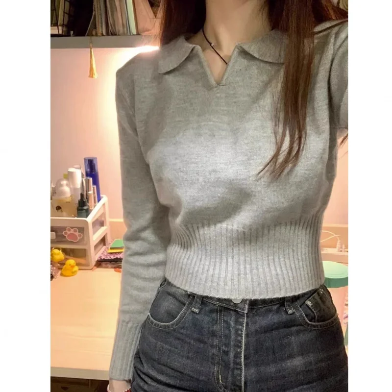 

2025Осенне-зимний новый маленький миниатюрный нежный стиль, мягкая молочная серия, серый вязаный свитер, базовый слой, верх
