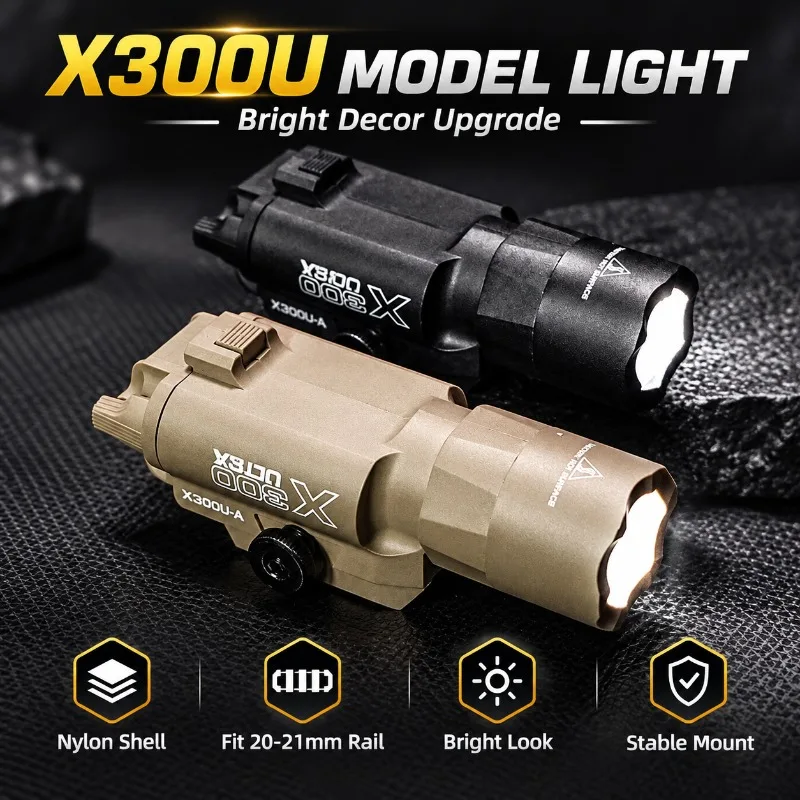 X300U Nylon Hobby Flashlight, Rail Mount Bright Torch Compatible with 20-21mm Rail for Model Ornament