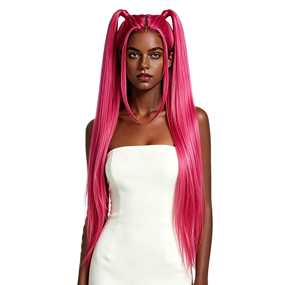 

100cm Rose Pink Long Straight Wig For Black Women Heat Resistant Synthetic Glueless Wig For Music Festival Night Club Party