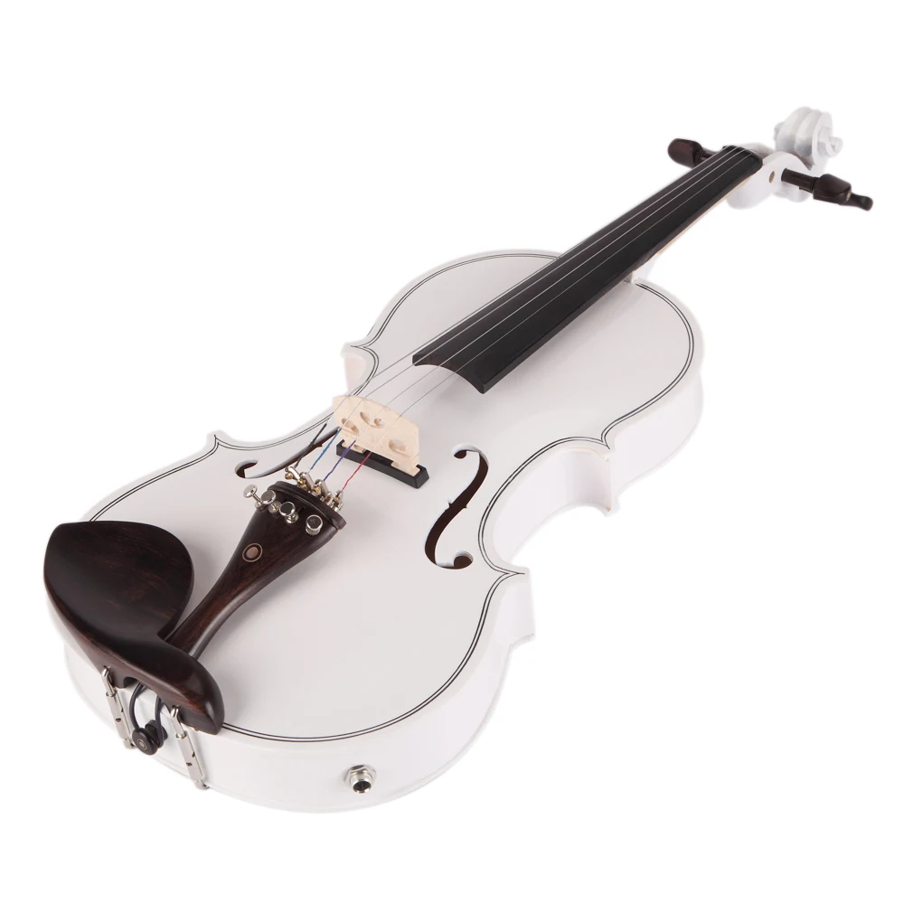 GV102 4/4 Solid Wood EQ Violin Case Bow Violin Strings Shoulder Rest Electronic Tuner Connecting Wire Cloth White