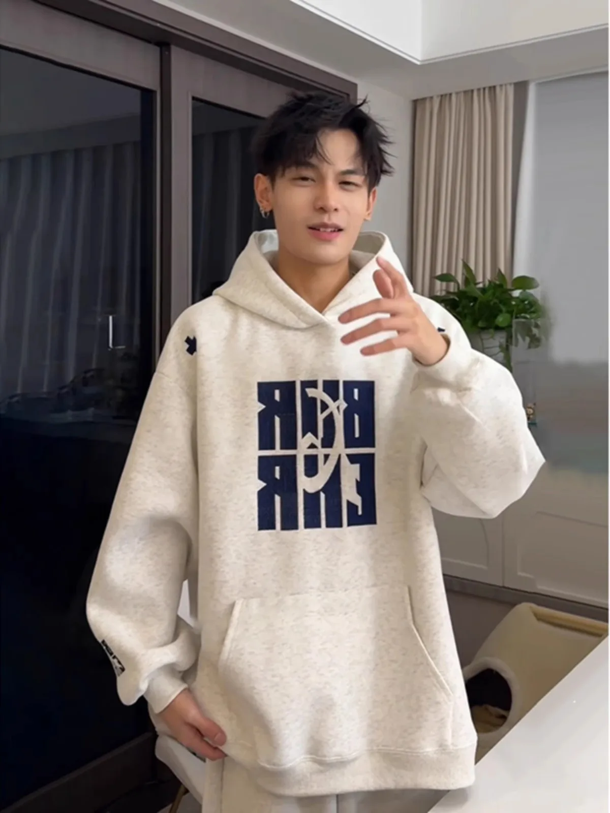 

Grey Letter Embroidery Hoodie Boys Spring High-End Heavyweight Rigorous Jacket Cool Teenagers Hooded Top Fashionable Casual
