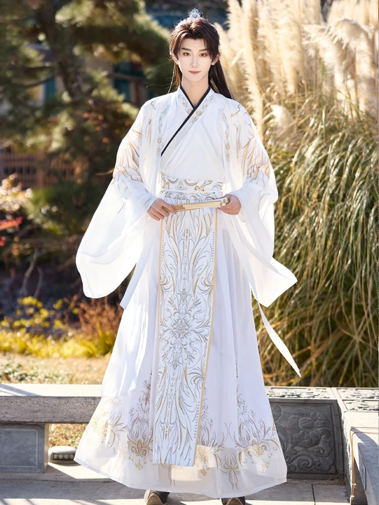 Ethnic Wear In Fashion - Hanfu Masculino Preto Escuro com Estampa,