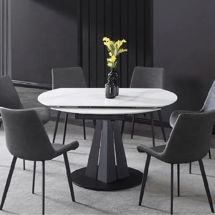 Modern Light Luxury Design Marble Or Slate Extendable Multi-Functional Round Dining Table