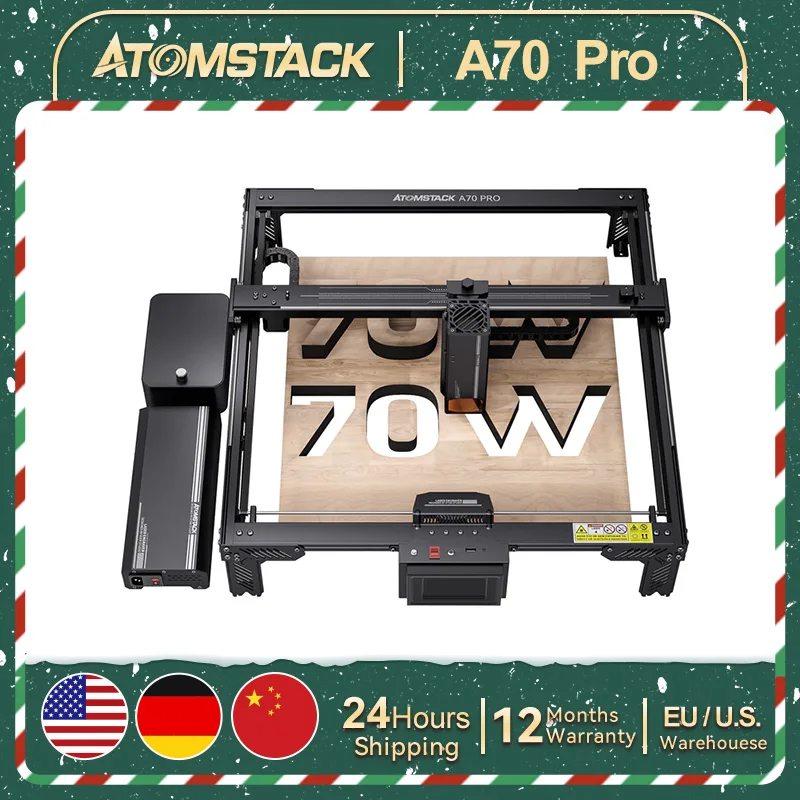 AtomStack A70 Pro Laser Engraving Machine 35W/70W Switching with Air Assist 500x400mm Engraving Stainless Steel Wood Acrylic MDF