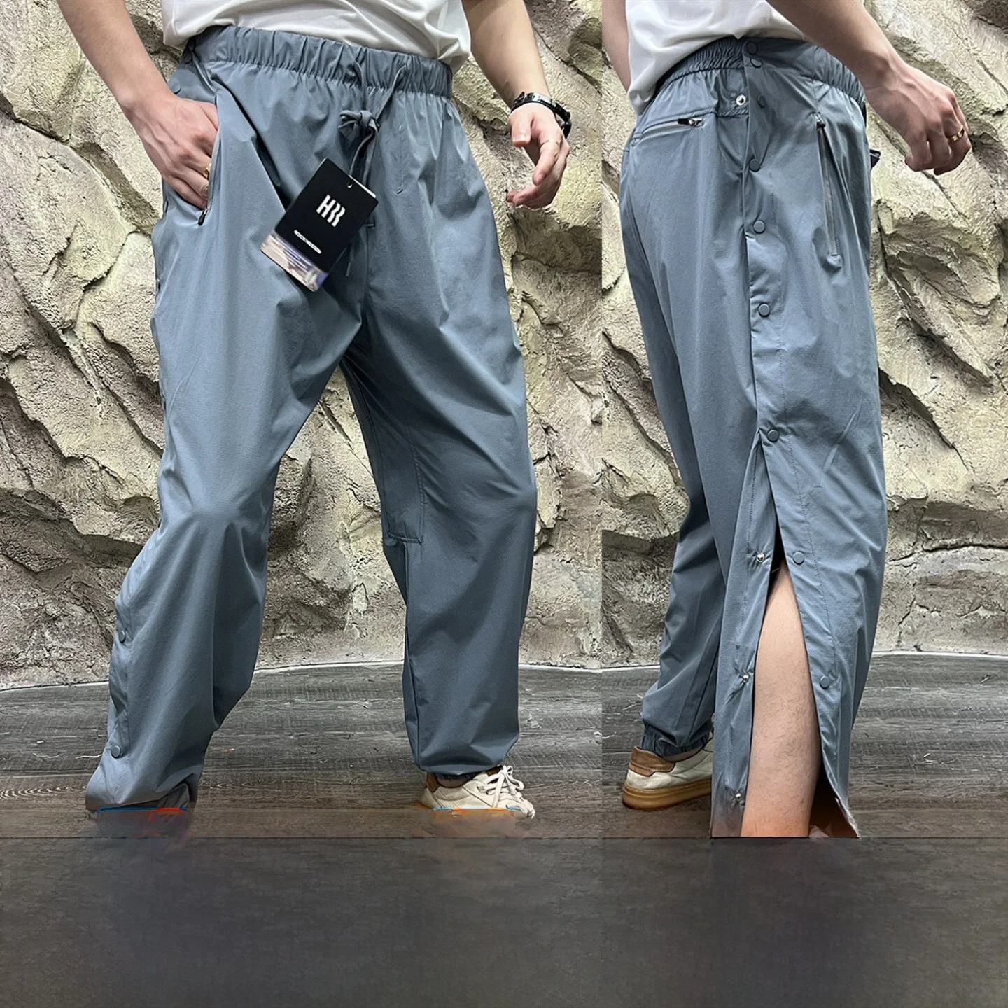 Outdoor Men's Sporty Long Pants Quick Dry Breathable Cuffed Leisure Straight Leg Pants with Pockets Polyester Fiber Summer Wear