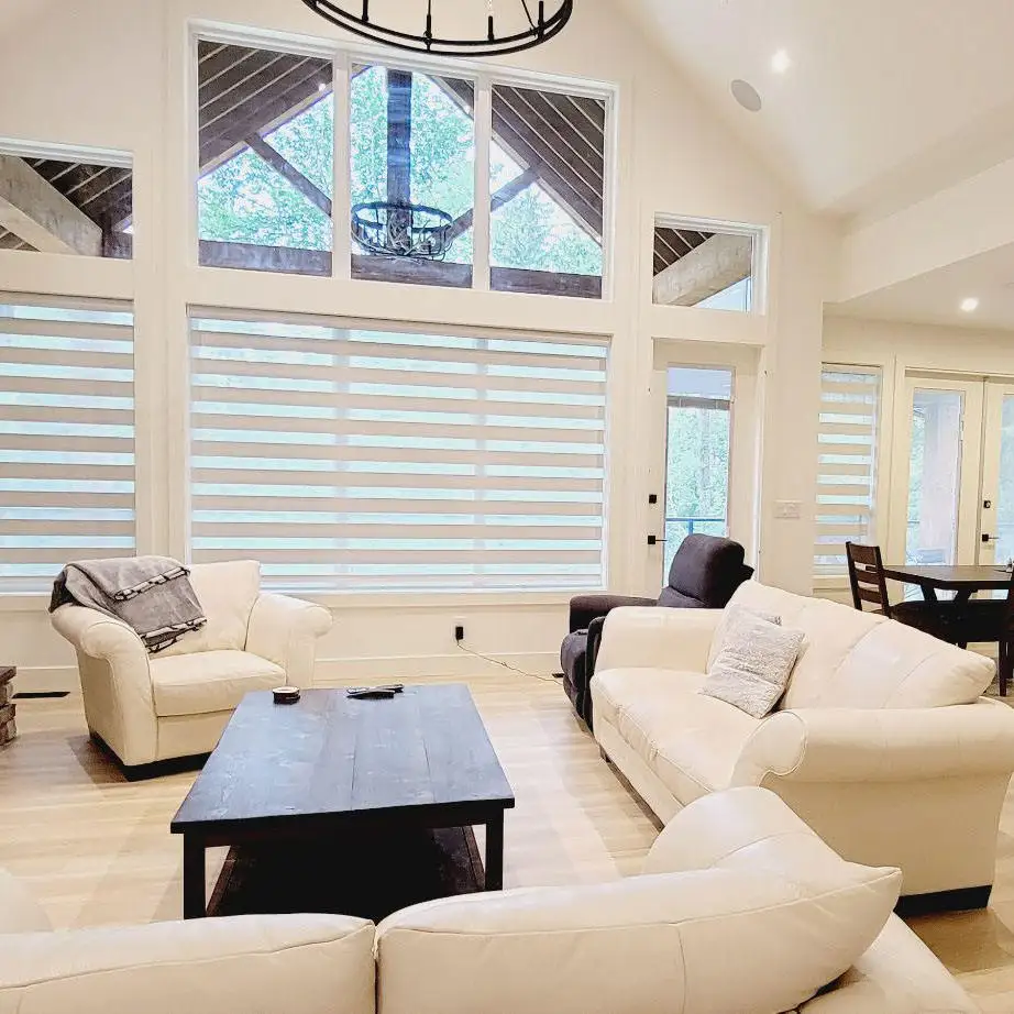 Motorized Zebra Blinds. Smart Tuya app. Zigbee hub compatible. Sheer + blackout layers. Quiet motor. Works with Alexa. Get yours