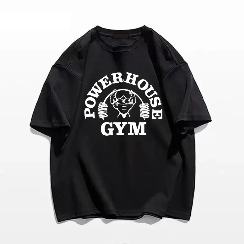 

Новое поступление, модная хлопковая футболка с принтом Powerhouse Gym, мужская спортивная одежда, футболка с короткими рукавами, летние футболки для фитнеса