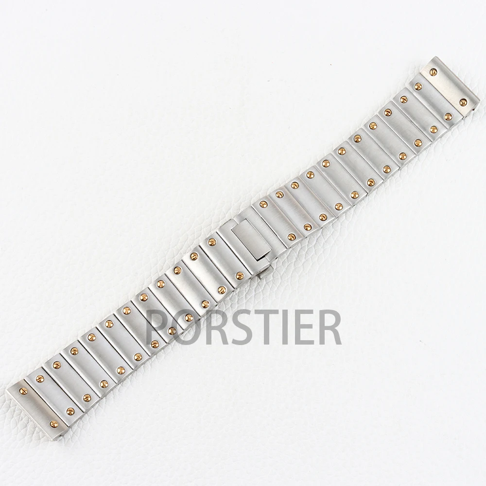 Gold/Silver NH35 Square Watch Case 38mm for Santos Mod 27mm Dial NH35 NH36 NH38 movement Stainless steel Bracelet Waterproof image 6