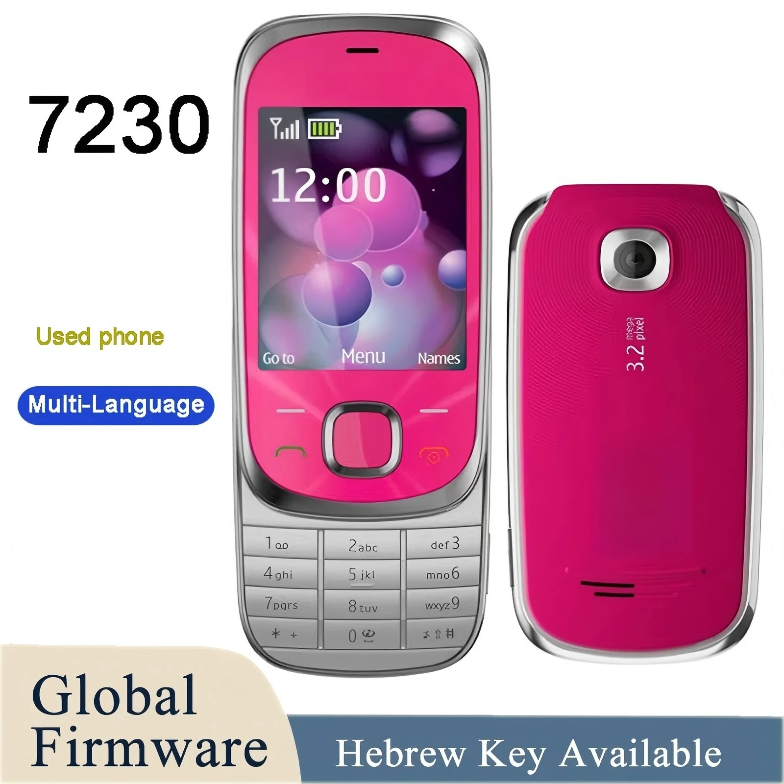 Original 7230 Old Mobile Phone GSM 2G 3G Unlocked English Russian Hebrew Arabic Keyboard. Two Colors Option used phone.