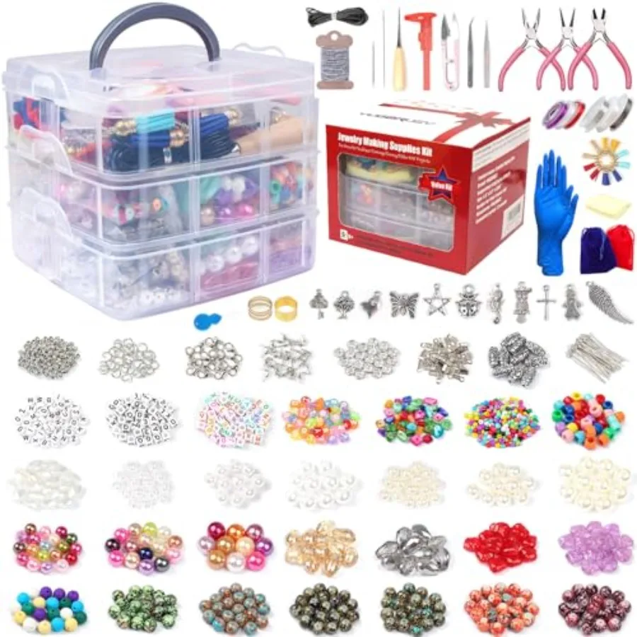Jewelry Making Supplies Kit, 2592 pcs Bracelet Making Kits, Repair Tool with Jewelry Pliers, Jump Rings, Beads, Wire, Craft DIY