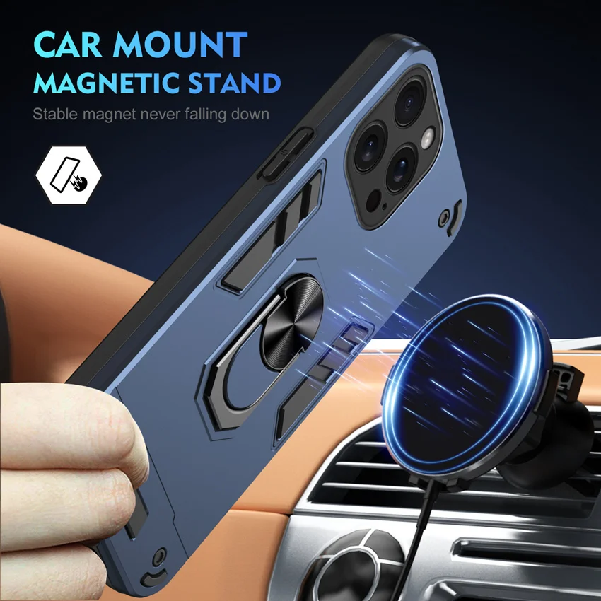 Armor Shockproof Coque For Redmi Note 10 10C 12 12C 10S 11S 11 12 Pro 5G A1 A2 Plus Case Car Magnetic Ring Stand Protect Cover