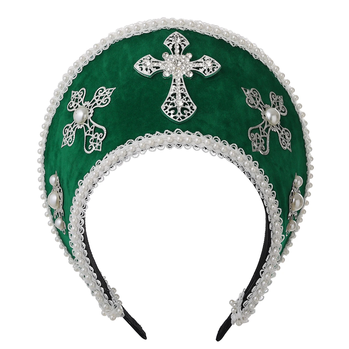 

Women Cross Crown Renaissance Headpiece Royal French Court Hood Coronet Headwear