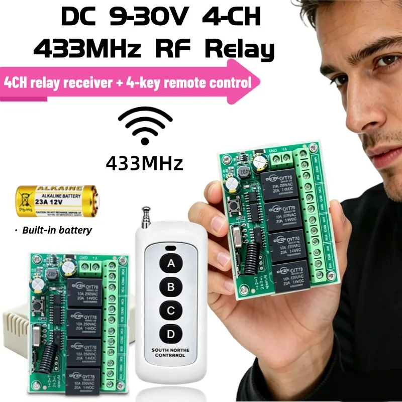 433 Mhz Universal Wireless Remote Control Switch DC 12V 10A 4CH Relay Receiver Module And 4 Channel RF 433mhz Remote Transmitter