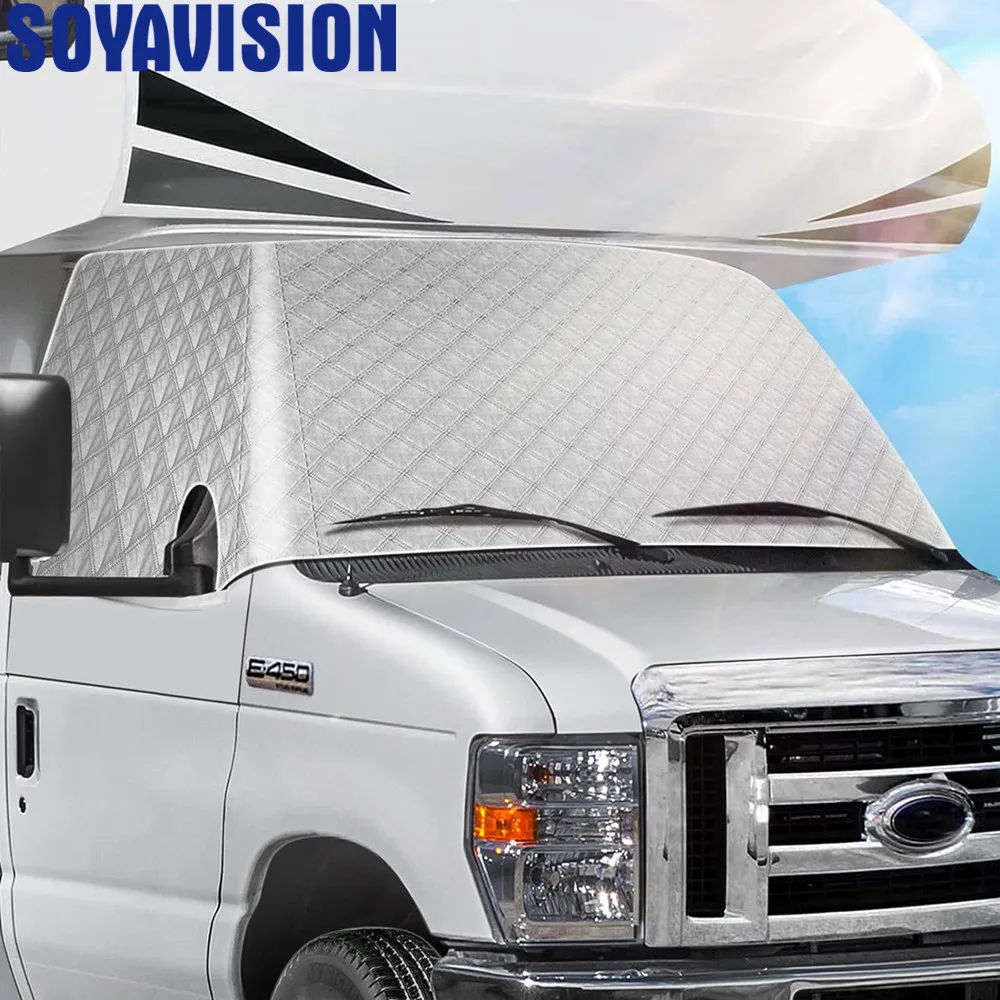 RV Windshield Window Snow Cover for Class C Ford E450 1997-2024 Motorhome Front Window Sunshade Cover 4 Layers RV Snow Cover