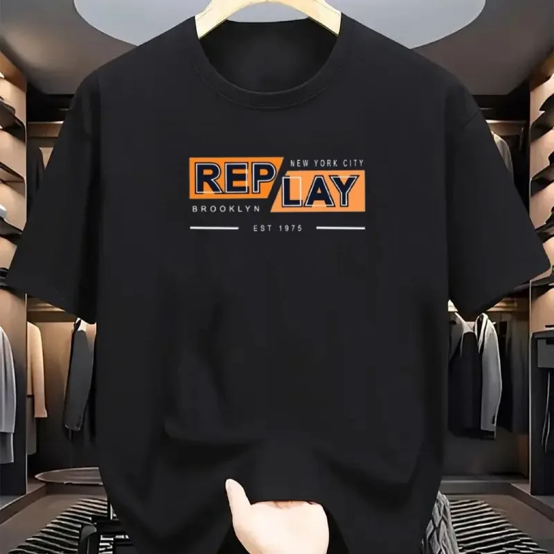 

REPLAY Printed Men's and Women's Casual Short-sleeved T-shirts, Cotton Crew Collar T-shirts, Breathable and Elastic, Regular