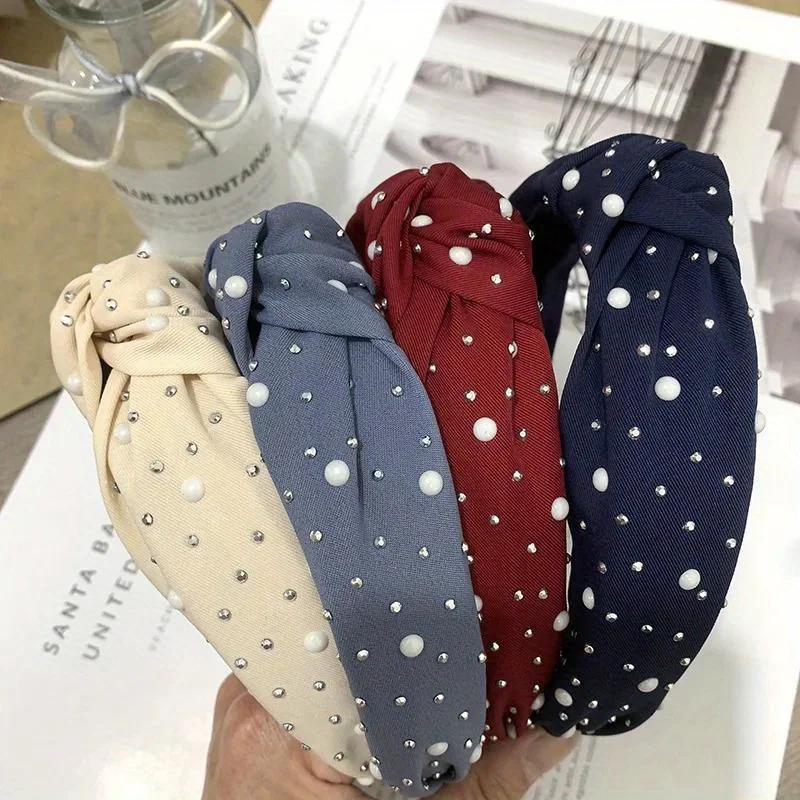 

1PC New Fashion Women Headband Shining Pearls Rhinestone Hairband Center Knot Casual Headwear Girls Hair Accessories