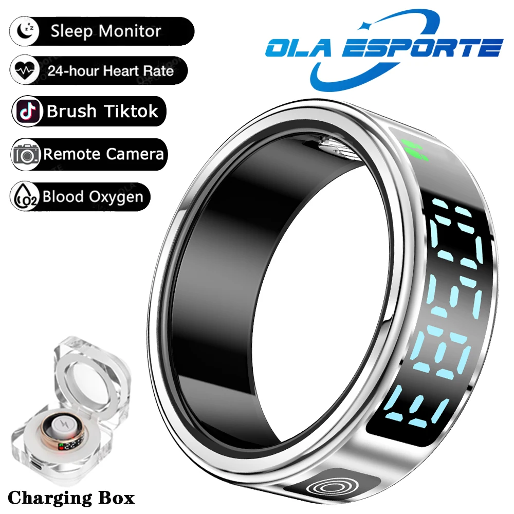 2025 Nieuwe SR08 Smart Ring Mannen Vrouwen LED Scherm Hartslag Bloed Zuurstof Monitoring 5 ATM Waterdichte Multi Sport modi Gift