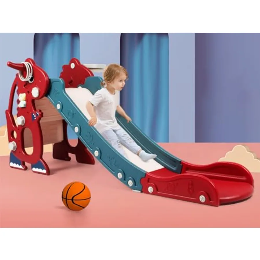 

Slide for Toddler - 4 in 1 Indoor Plastic Freestanding Slide for Toddler Outdoor Playground Climber Slide Playset with Basketba
