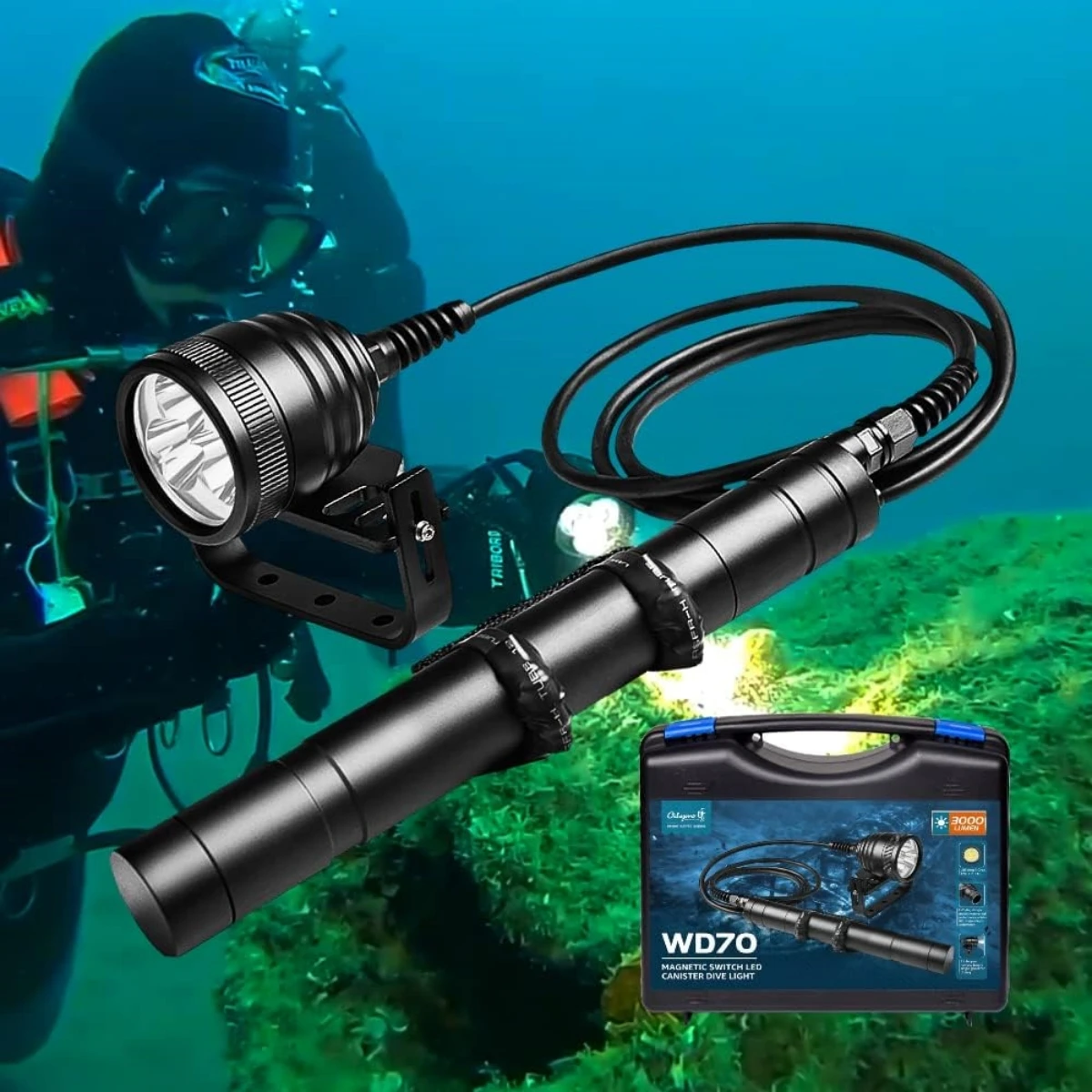 Odepro WD70 Underwater Lantern Professional Diving Flashlight High Power Technical Diving Torch Light LED Lamp for Scuba Diving