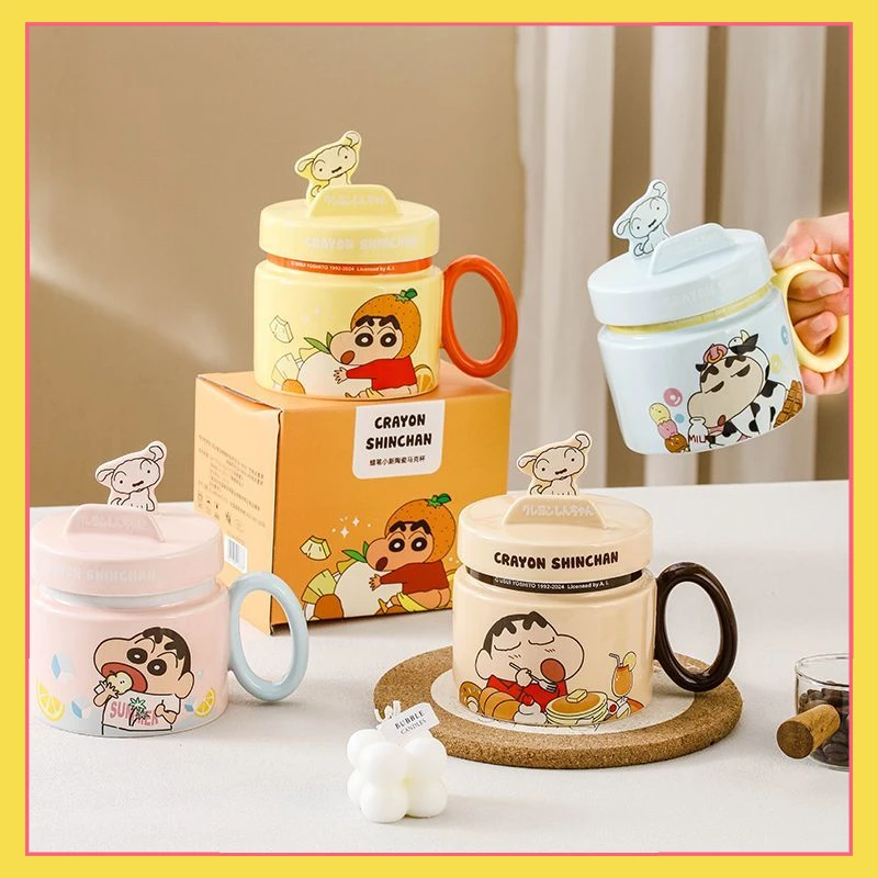 

Crayon Shin chan Japanese style mug, high aesthetic ceramic cute water cup with lid spoon, coffee cup, couple's home use