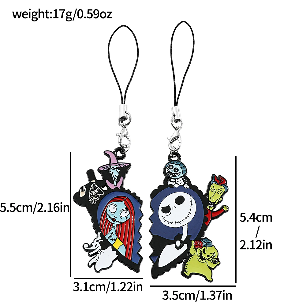 Disney The Nightmare Before Christmas Keychain Sally Jack Skellington Love Heart Keyrings For Friends Halloween Pendant Gifts