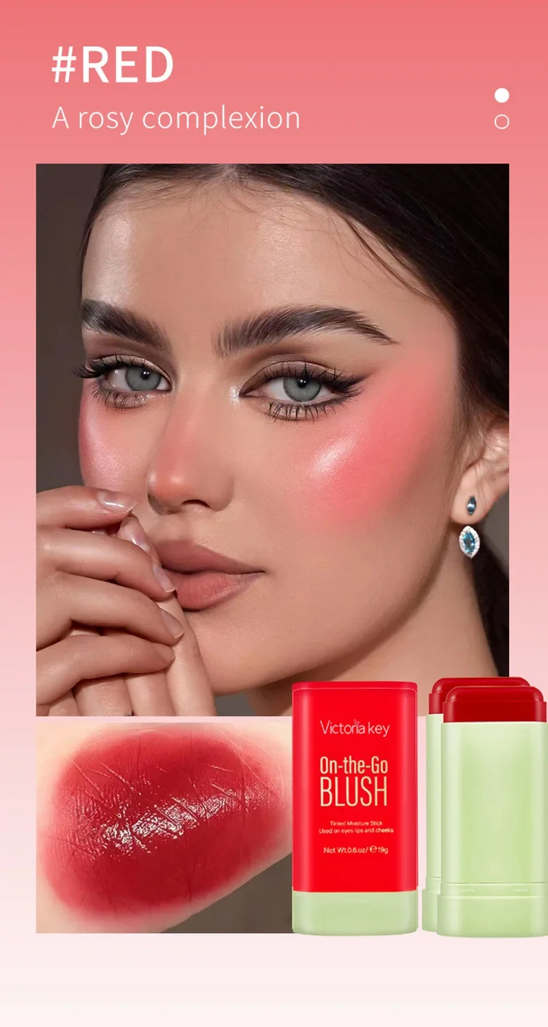 Multifunctionele Blush Stick Natuurlijke Wang Gezicht Rouge Blusher Crème Aanhoudende Hoge Kleurweergave Verhelderende Huidskleur Waterdicht