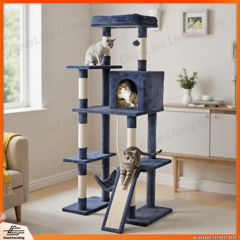 

63 Inch Tall Cat Tree for Multiple Cats with Scratching Posts Sisal Wrapping Climbing Tower Indoor Cat Furniture Play