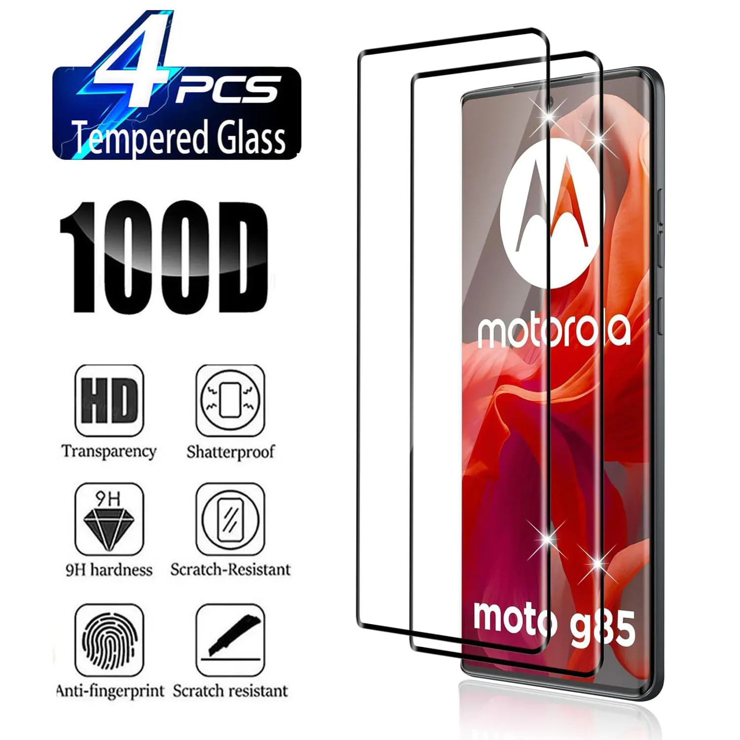 

Защитная пленка для экрана Motorola Moto G85 5G, 2/4 шт., 9H, с изогнутыми краями и клеевым слоем по четырем сторонам