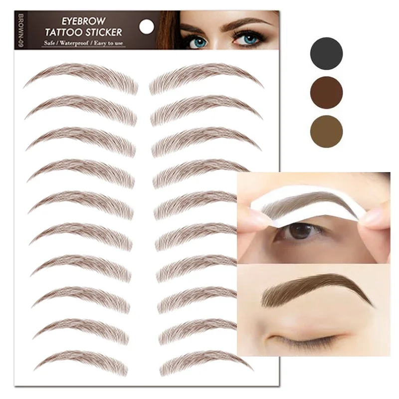 6D Eyebrow Tattoos Sticker Waterproof Long Lasting Natural Hair-Like Fake Eyebrows Stickers for Brow Grooming Shaping