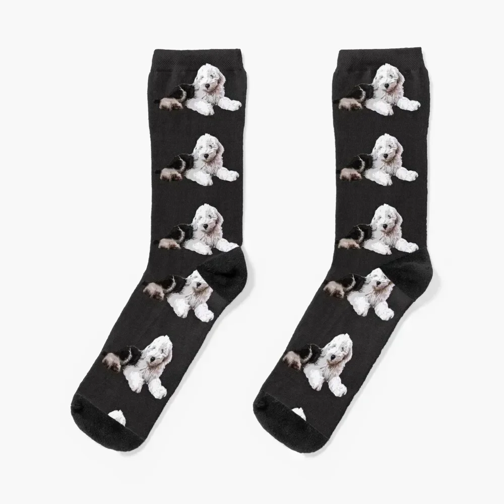 Old English Sheepdog Puppy Dog Socks bright garter aesthetic hiphop fashionable Designer Man Socks Women's