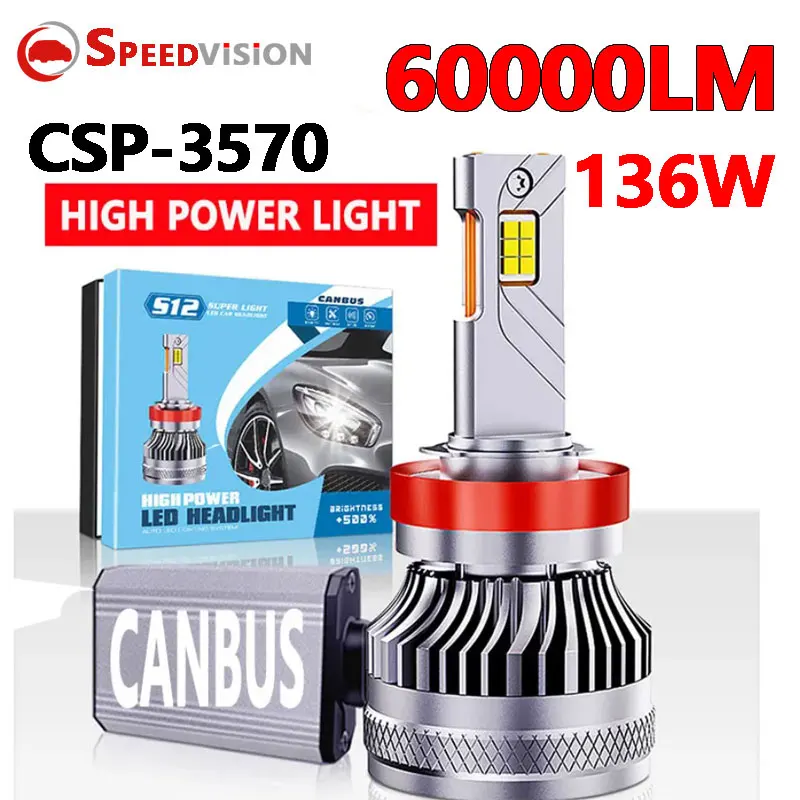 

H7 LED Canbus Car Headlight H1 H4 H8 HB3 H11 9005 HB3 9006 HB4 9004 9007 9008 Led Bulb Turbo Lamp 60000LM For Car 6000K 12v 136W