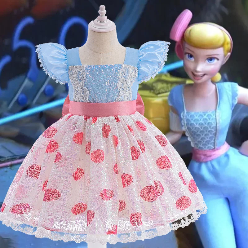 

MINISO Shepherdess Princess Cosplay Dress Girl Polka Dot Bow Flying Sleeve Performance Costume Role Play Party Gown 3-8 Years