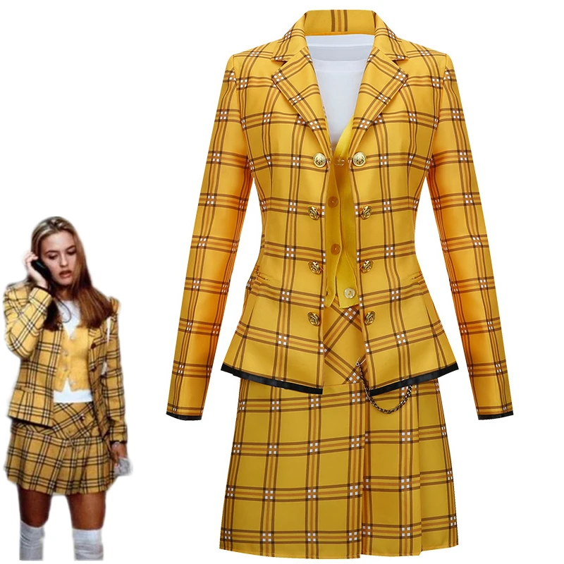 

Cher Horowitz Cosplay Costume Jacket Shirt Vest Skirt Movie Clueless Role Play Uniform Halloween Christmas Carnival Full Set