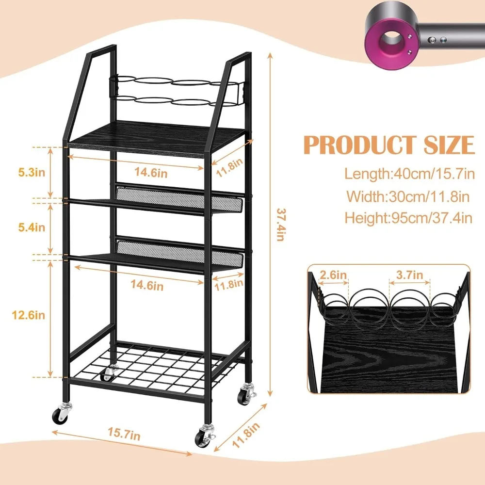 4-Tier Towel Rack Free Standing with Hair Tool Organizer, Durable Metal Towel Holder for Bathroom, Pool Towel Rack, Space-Saving