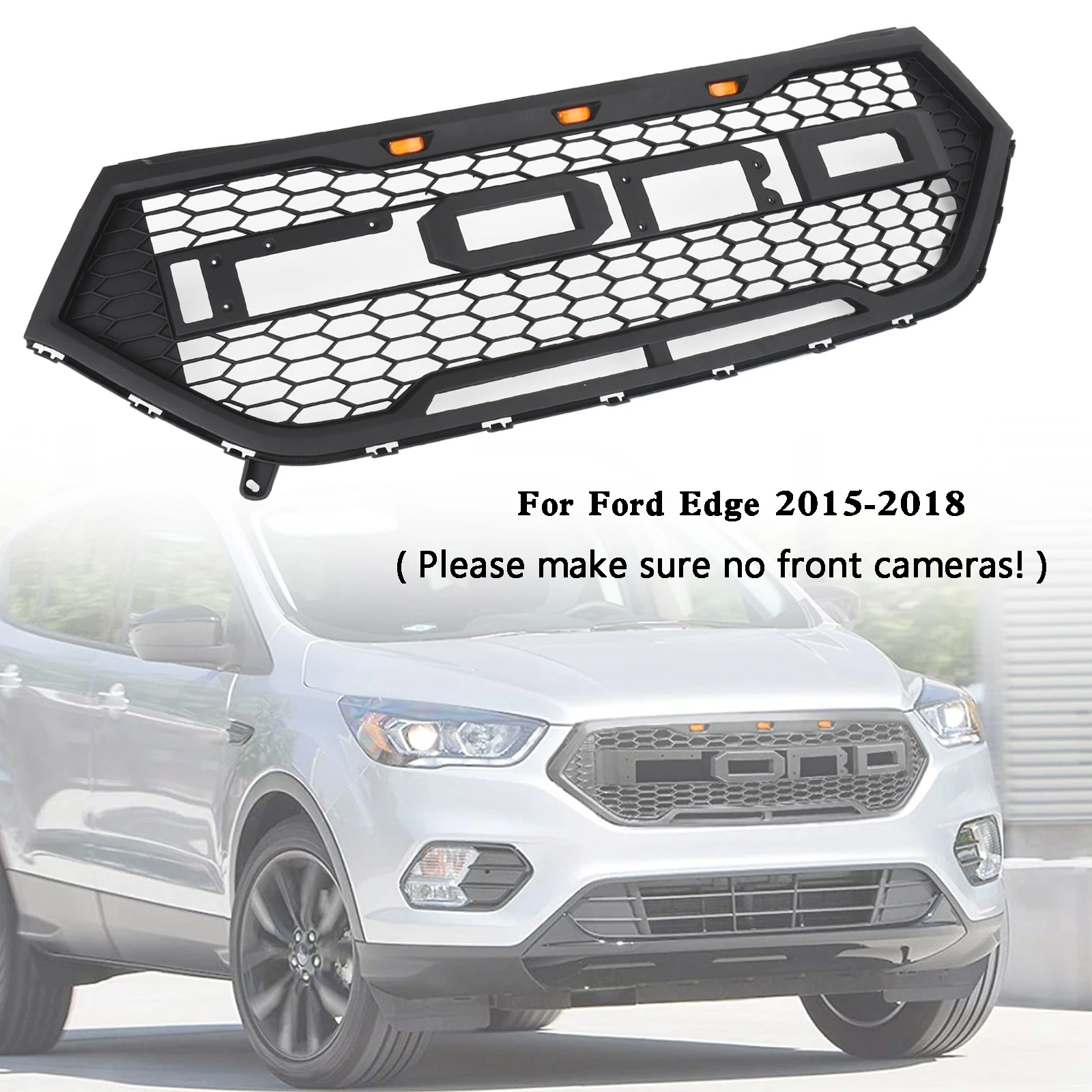 Artudatech Raptor Style Front Bumper Grill Upper Grille Fit Ford Edge 2015-2018 Black