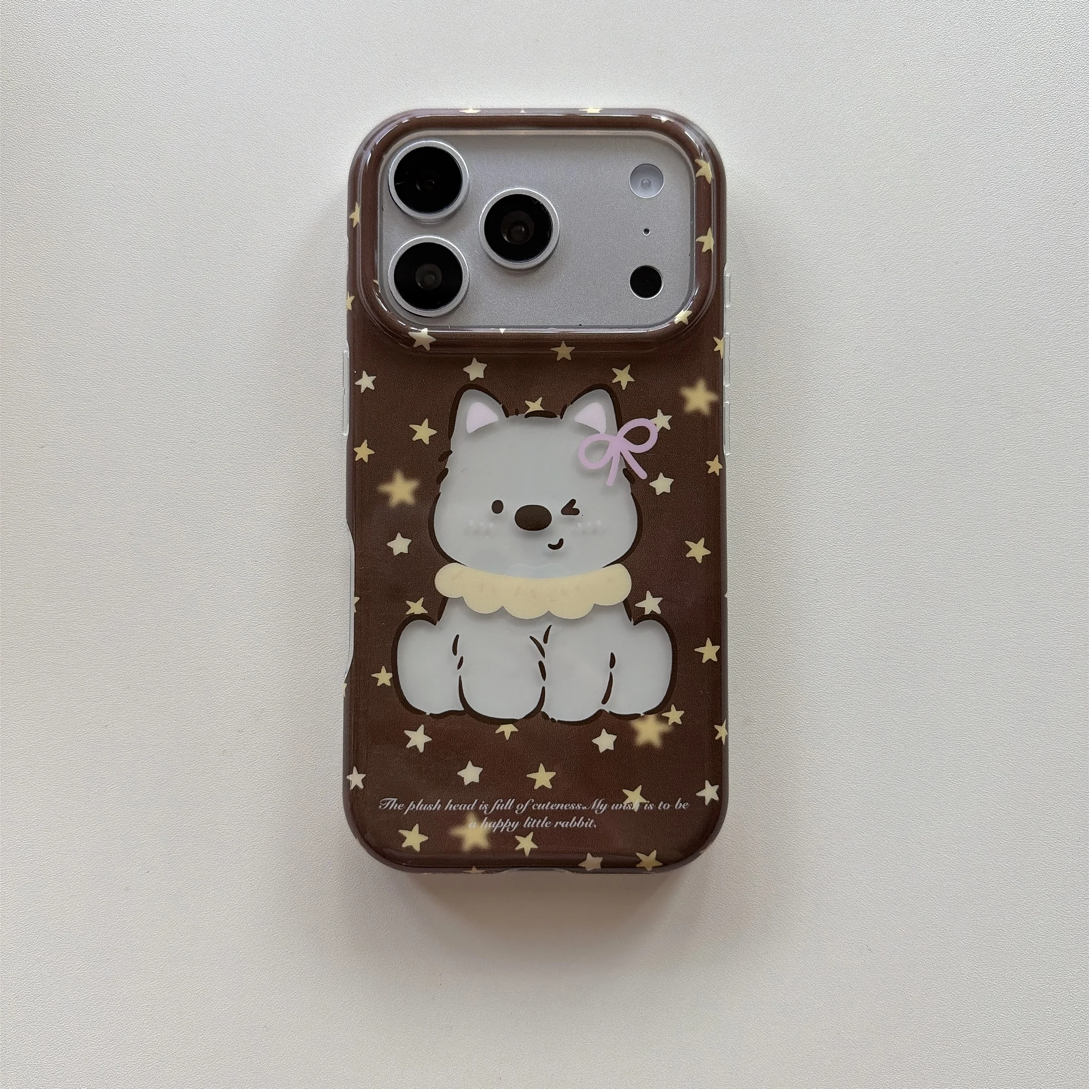Funda para teléfono con diseño de cachorro Westie guiñando el ojo, base marrón y estrella dorada, estilo caricatura, para iPhone 18, 17, 16, 15, 14, 11, 12, 13 Pro Max Plus, cubierta trasera.