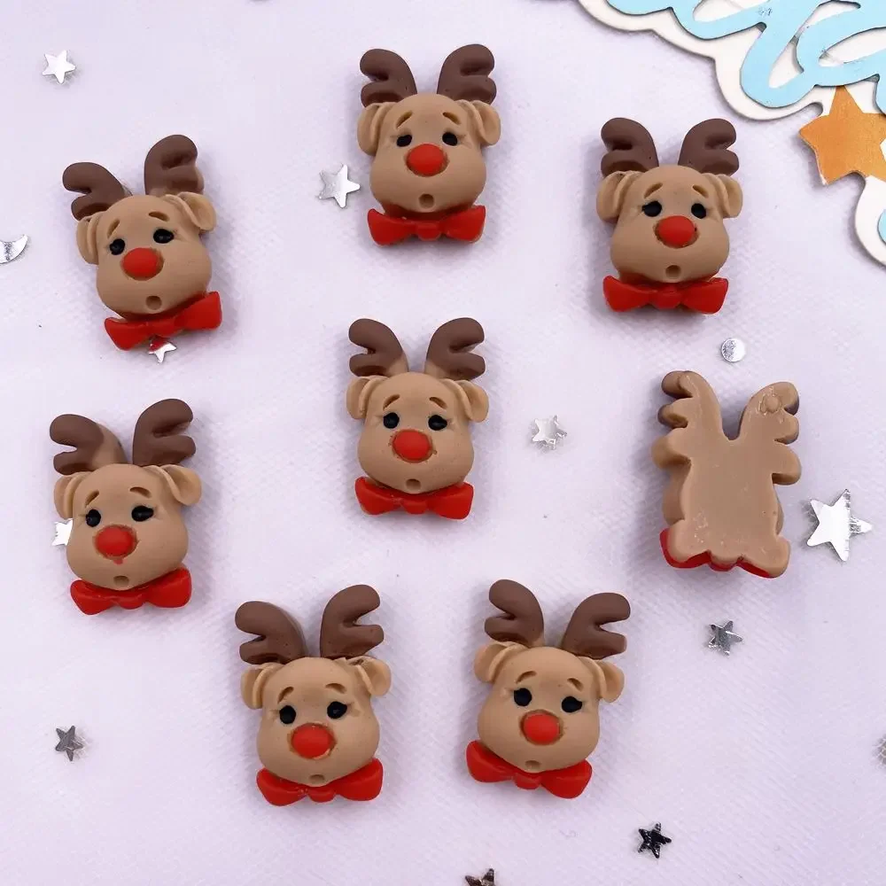 10PCS Cute Colorful Resin Christmas Elk Flatback Cabochon Cartoon Figurine Scrapbook Christmas Decor DIY Hair Bow Craft Supplies